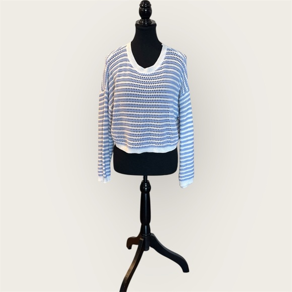 Blu Waves Tops - Blue and White Striped Knit Sweater